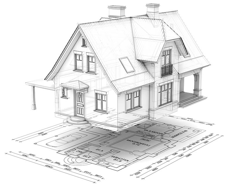 Blueprint model of the type of house seen during a home inspection 